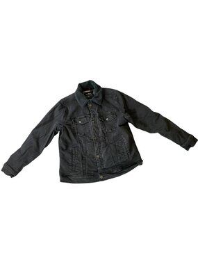 Hollister Mens Black Sherpa-Lined Denim Jacket Advanced Stretch Button Front XL
